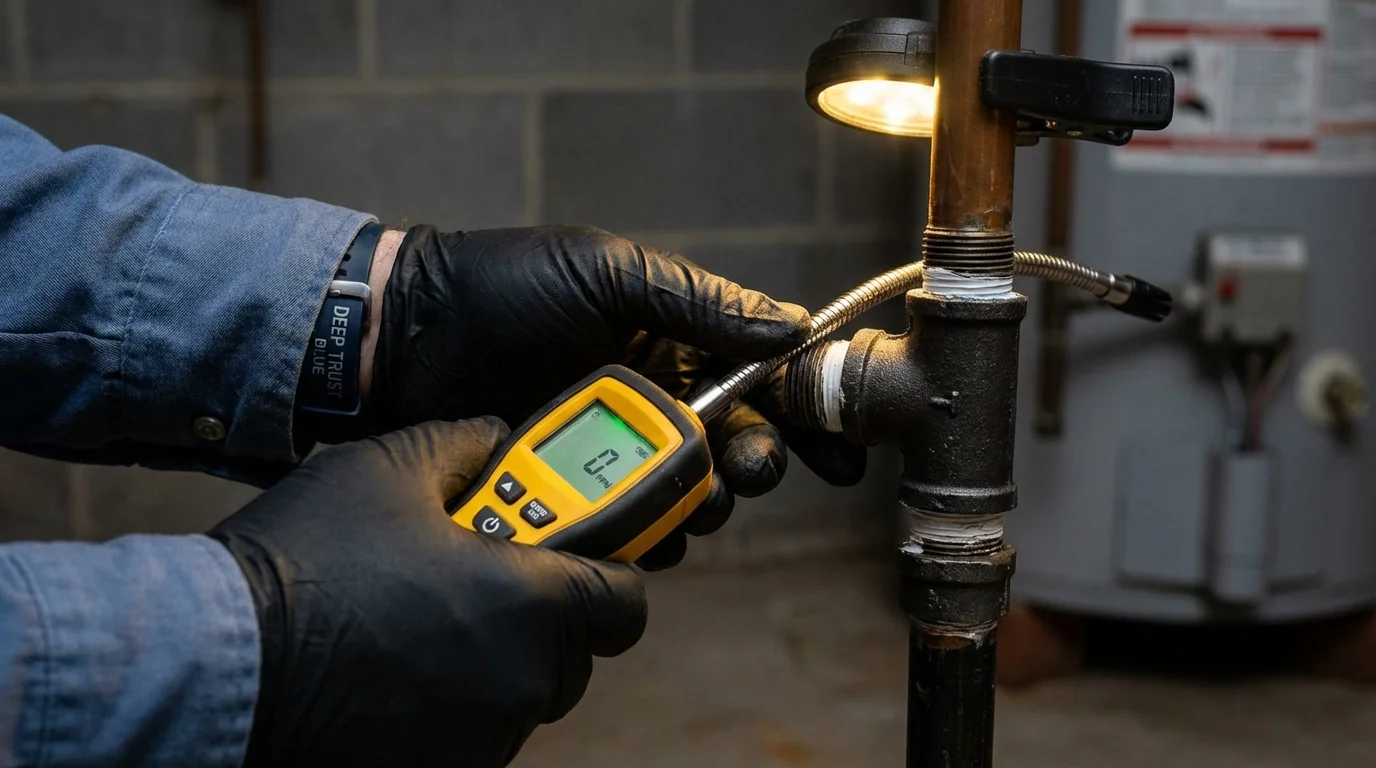 Gas leak detection with electronic sniffer by Johns Plumbing LLC in Lapeer