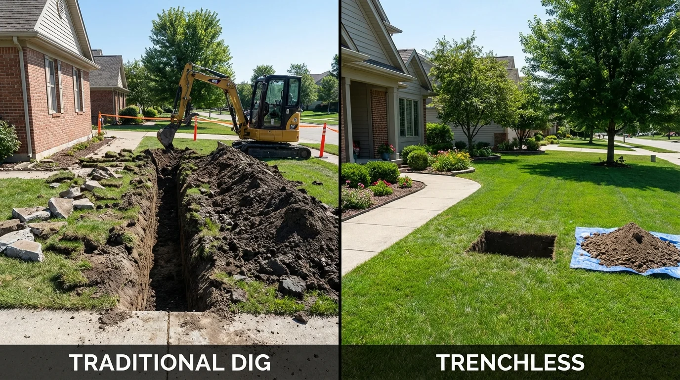 Trenchless sewer repair with minimal yard damage versus traditional excavation in Lapeer, MI